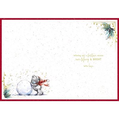 Bear Making Snowman Brother Christmas Card