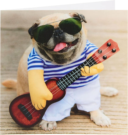 Funny Pug & Ukulele Design Blank Card 