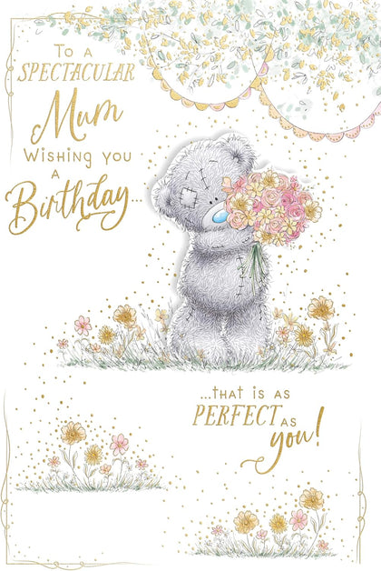 Bear Holding Flowers Mum Birthday Card