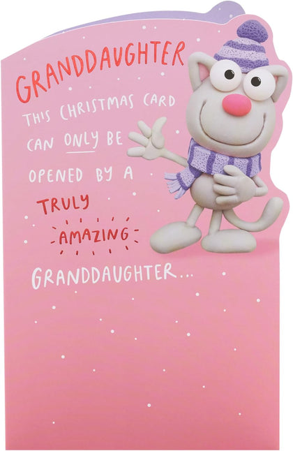 Cartoon Cat Design Granddaughter Christmas Card