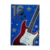 Age 16 Male Silver Stars And Guitar Design Birthday Card