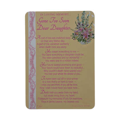 In Loving Memory Of Daughter Keepsake Graveside Card