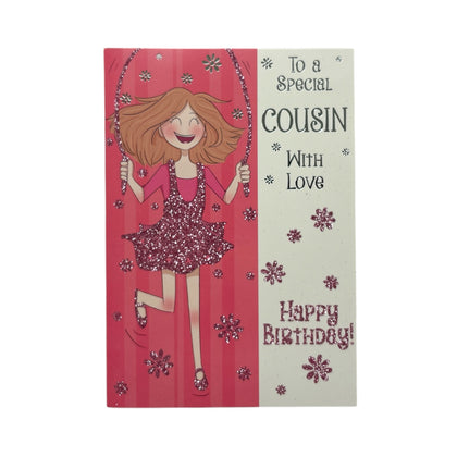 To Cousin Female Juvenile Girl Skipping Design Birthday Card