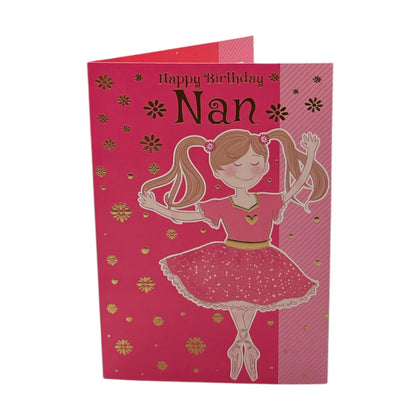 To Nan Girl Juvenile Girl Dancing Pink Birthday Card