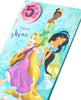 Time to Shine Rapunzel, Tiana, Jasmine 5th Birthday Card Badge