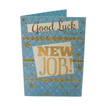 Good Luck On Your New Job Gold Stars Blue Greeting Card