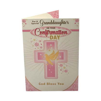 For Granddaughter Cross Pink Design Confirmation Religious Greeting Card