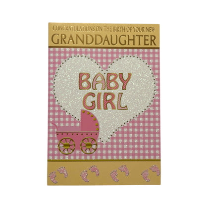 On Birth Of New Granddaughter Pink And Yellow Congratulations Card