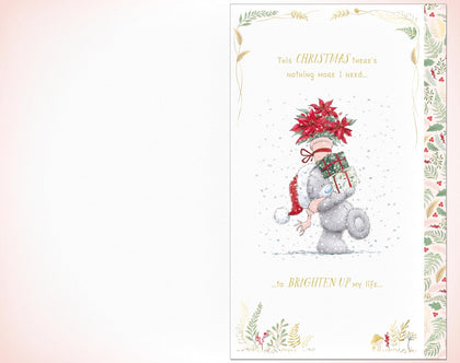 Bear Carrying Gifts And Poinsettia Lovely Wife Handmade Christmas Card