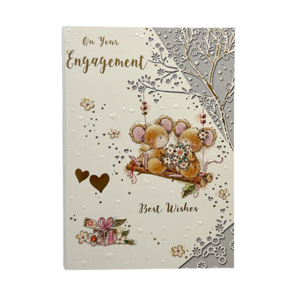 On Your Engagement Cute Mice On Swing Design Congratulations Card