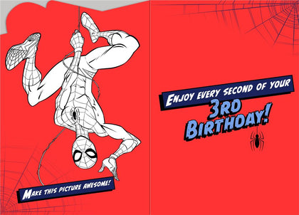 Spiderman Design 3rd Birthday Card with Colouring Activity Inside