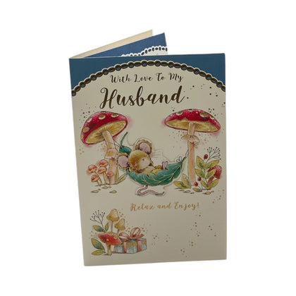 To My Husband Mouse Relax On Swing Design Birthday Card