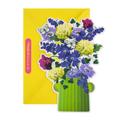 Die Cut Green Vase Design Magical Botanicals Paper Flowers Open Blank Card