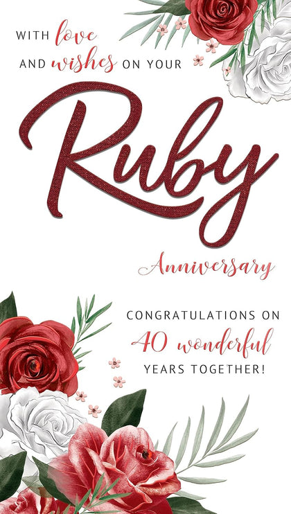 Embellished Love & Wishes Ruby 40th Anniversary Congratulations Card