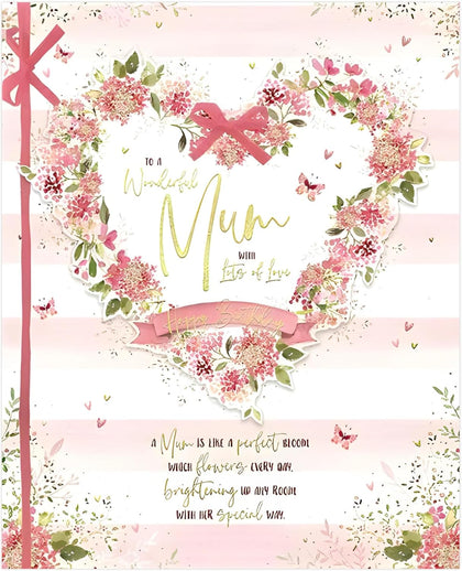 Pink Heart Wreath Wonderful Mum Birthday Large Boxed Card