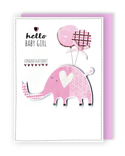 Elephant With Balloons Birth Of New Baby Girl Congratulations Card