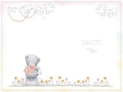 Bear Holding Flowers Mum Birthday Card