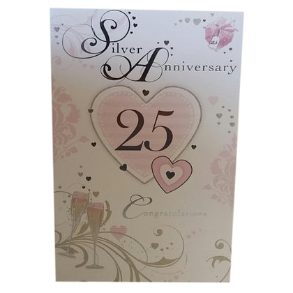 Heart Design Silver 25th Anniversary Card