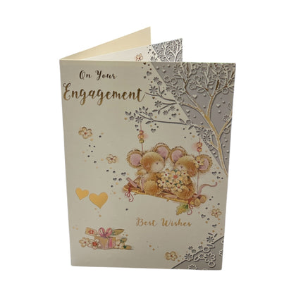 On Your Engagement Cute Mice On Swing Design Congratulations Card