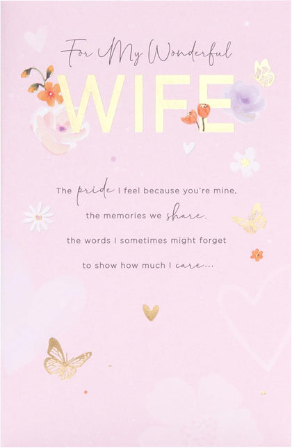 Pink & Gold Design Wife Birthday Card