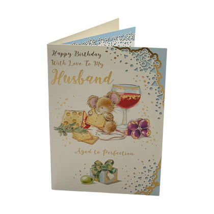 To My Husband Mouse Munching Cheese Design Birthday Card