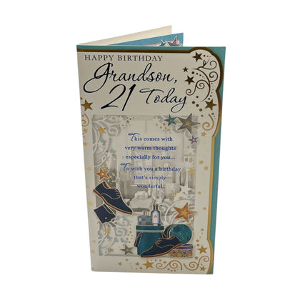 Grandson Age 21 Blue Shoes Design Opacity Birthday Card