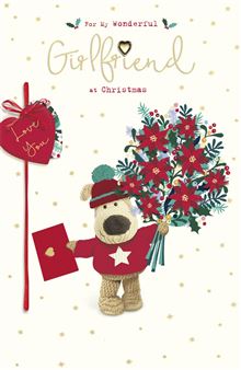 Boofle Holding Big Bouquet Girlfriend Christmas Card