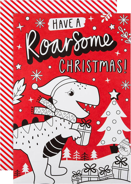 Fun Crayola Dinosaur Roarsome Colour In Design with Fold Out Banner Kids Christmas Card