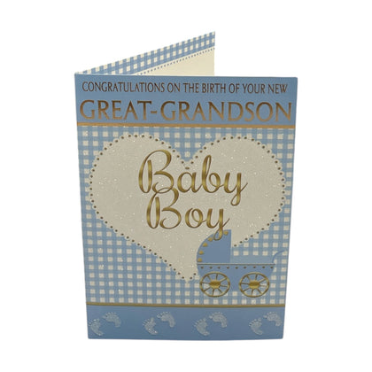 On Birth Of New Baby Great Grandson Traditional Design Congratulations Card