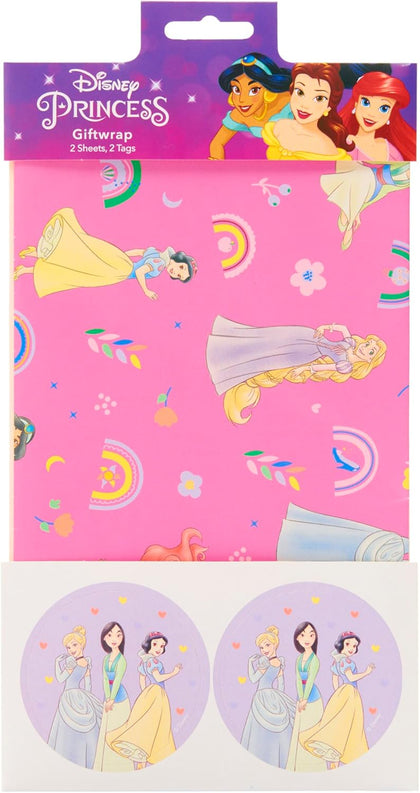 Disney Princess Multipack of 2 Sheets of Wrapping Paper & 2 Tags for Her