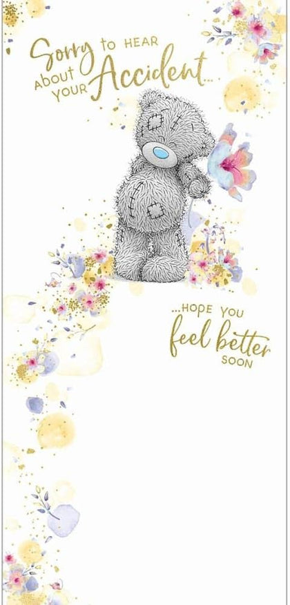 Bear Holding Flower Get Well Accident Card