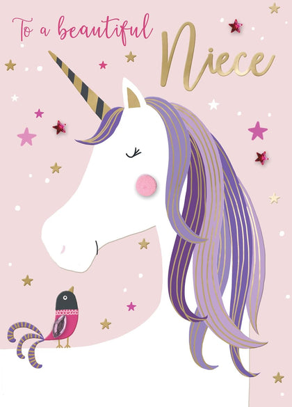 Unicorn Embellished Beautiful Niece Birthday Card