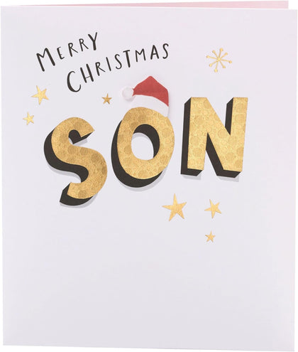 Gold Lettering Design Son Christmas Card 