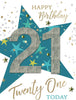 Embellished Star Twenty One Male 21st Birthday Card