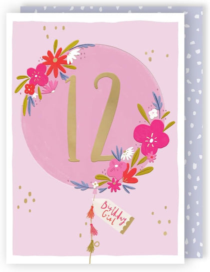 Contemporary Happy Bloomin' Girl 12th Birthday Card