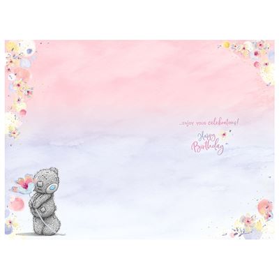 Bear Holding Single Flower 50th Birthday Card