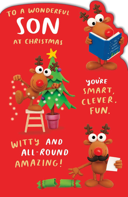 Crackers All-Round Amazing Son Funny Reindeer Christmas Card