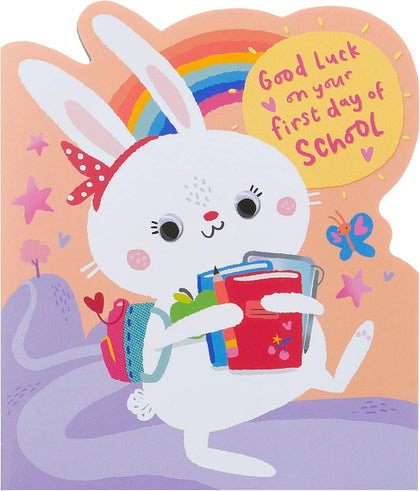 Cute Bunny Cartoon Design First Day At School Card For Her