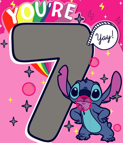 Disney Unique Stitch Design 7th Kids Birthday Card For Her