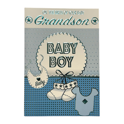 On Birth Of Grandson Charming Blue Design Congratulations Card