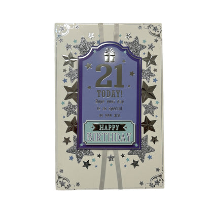 Age 21 Male Silver Stars Birthday Card