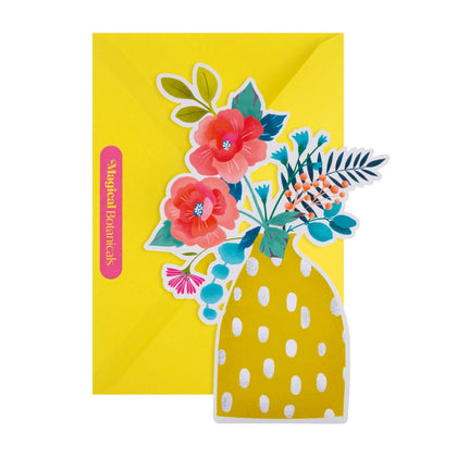 Die Cut Yellow Vase Design Magical Botanicals Paper Flowers Open Blank Card