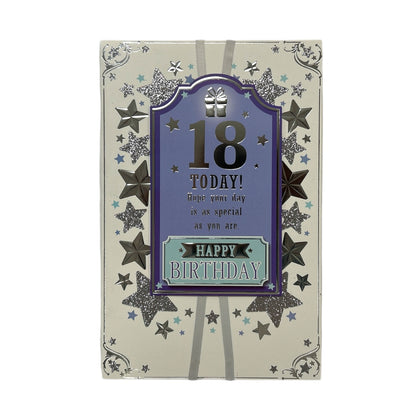 Age 18 Male Silver Stars Birthday Card