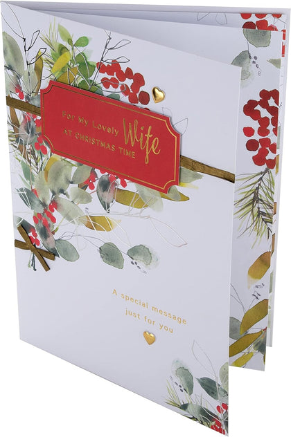 Classic Seasonal Foliage Design Boxed Christmas Card for Wife