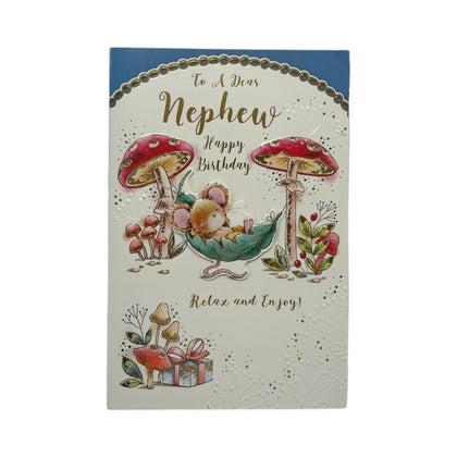 To Dear Nephew Mouse Relax On Swing Design Birthday Card