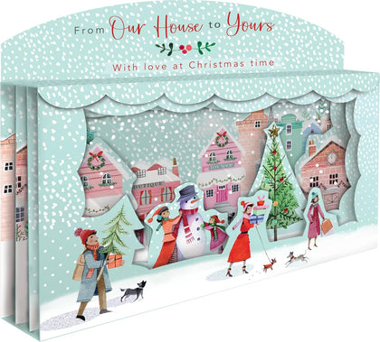 Our House To Yours Spectacular 3D Street Scene Freestanding Christmas Card