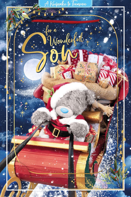 Bear In Sleigh 3D Holographic Wonderful Son Christmas Card