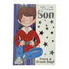 To Son Juvenile Boy In Red Shirt Design Birthday Card