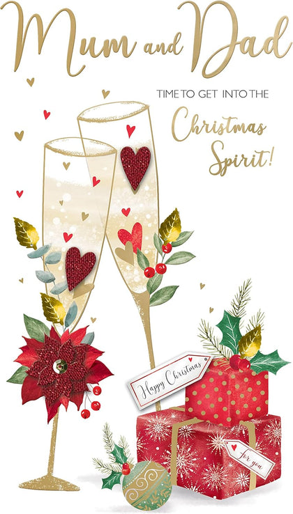 Embellished Hand-Finished Mum & Dad Xmas Spirit Christmas Card