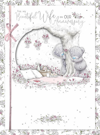 Bears Having Picnic 'Beautiful Wife' Luxury Boxed Handmade Wedding Anniversary Card